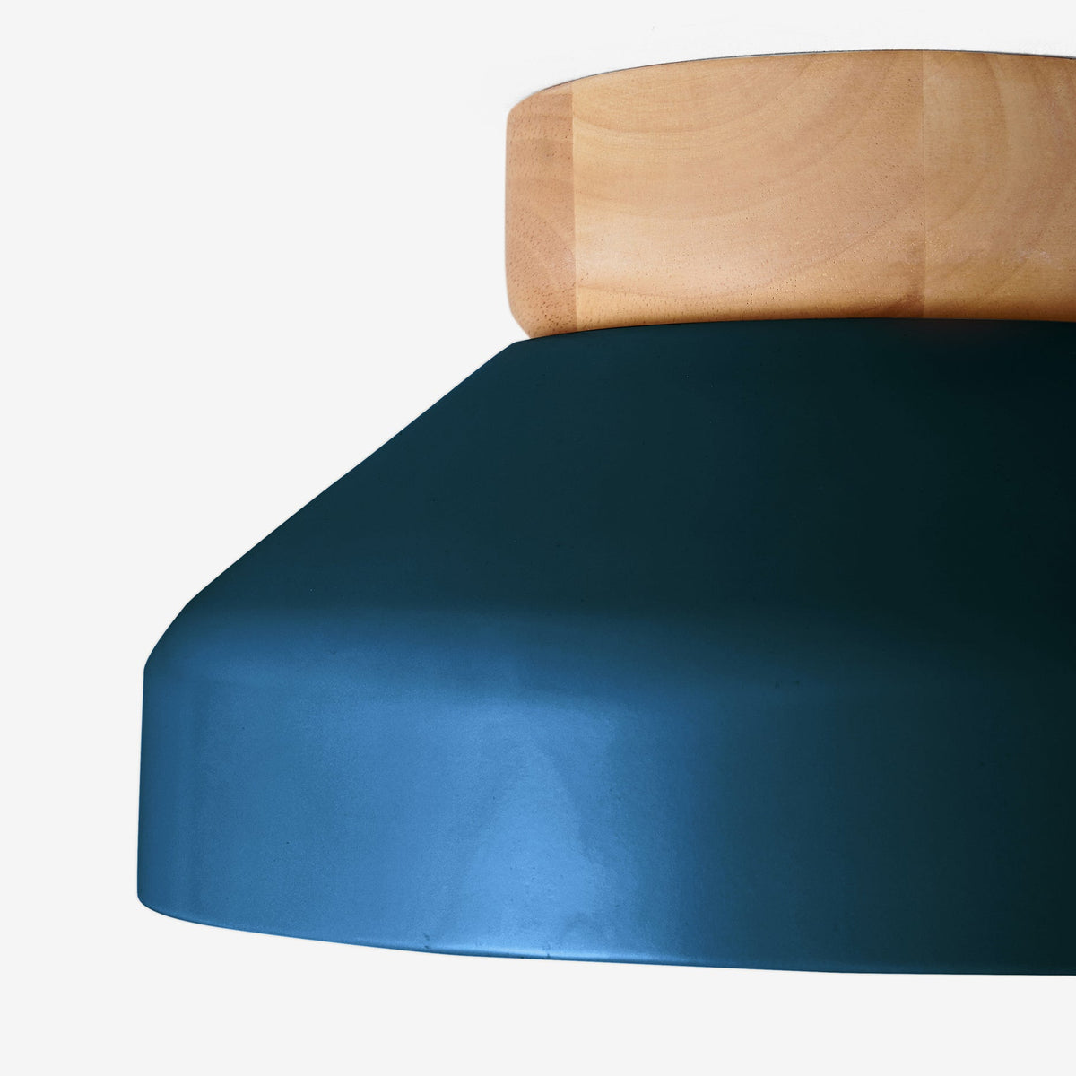 Albert Semi Flush Ceiling Light in Navy Blue with Rubberwood Detail
