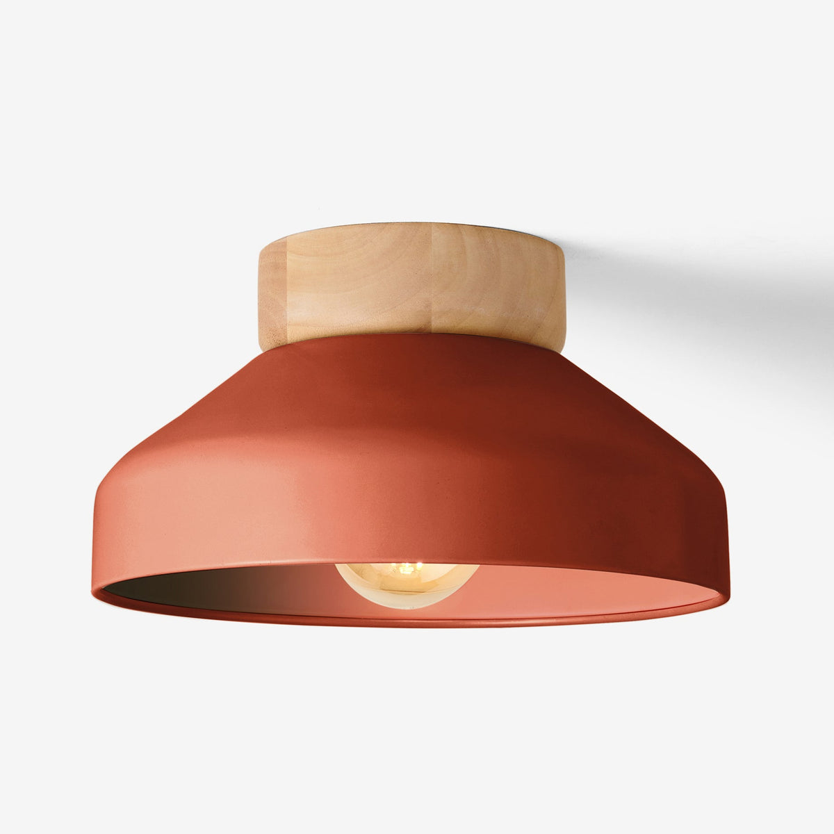 Albert Semi Flush Ceiling Light in Terracotta with Rubberwood Detail