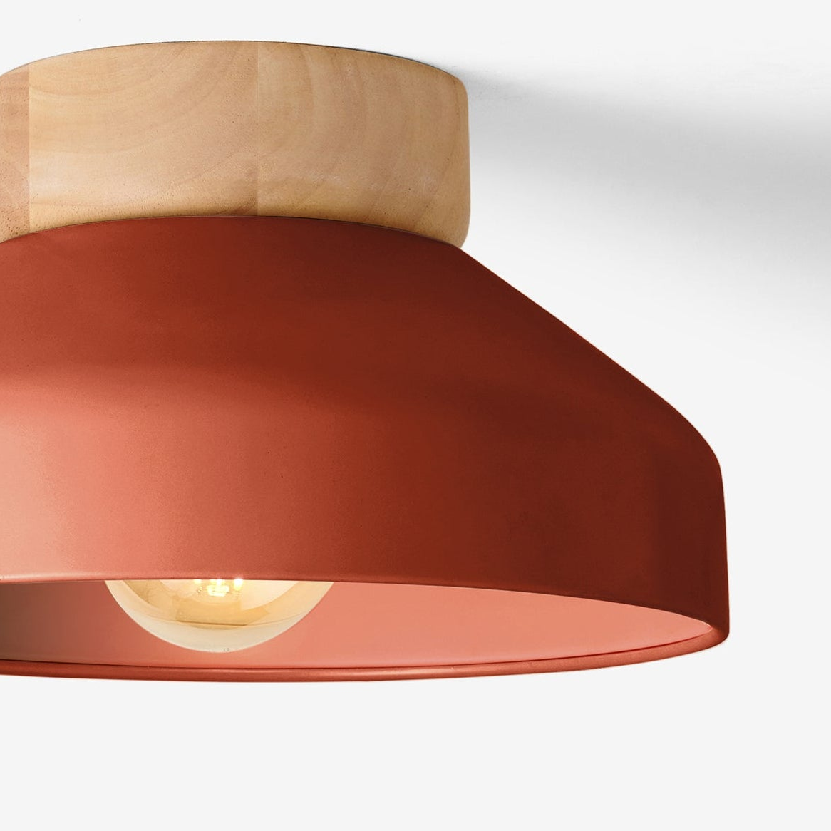 Albert Semi Flush Ceiling Light in Terracotta with Rubberwood Detail