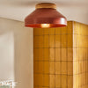 Albert Semi Flush Ceiling Light in Terracotta with Rubberwood Detail