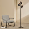 Albert 3 Light Floor Lamp in Matt Black with Rubberwood Detail