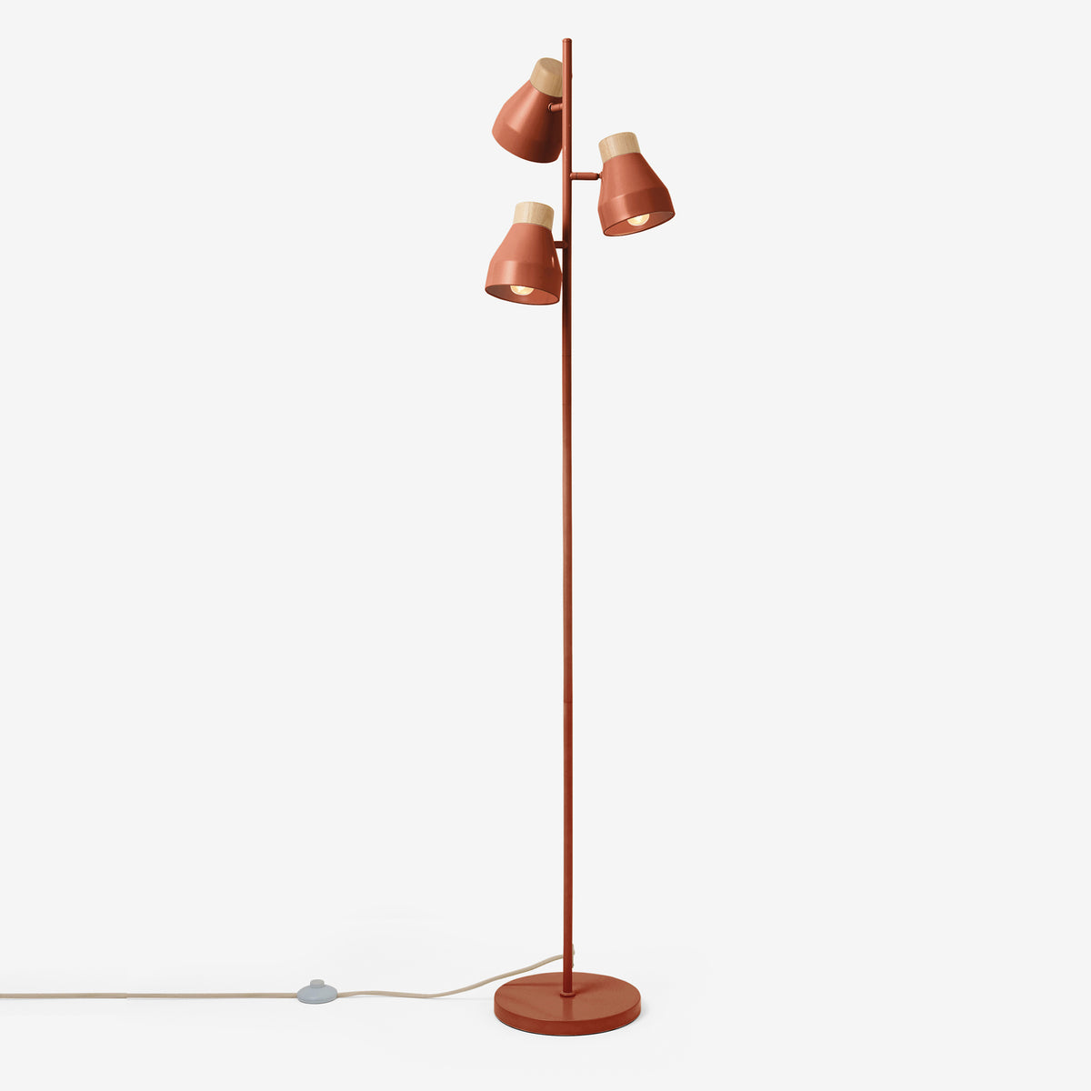 Albert 3 Light Floor Lamp in Terracotta with Rubberwood Detail