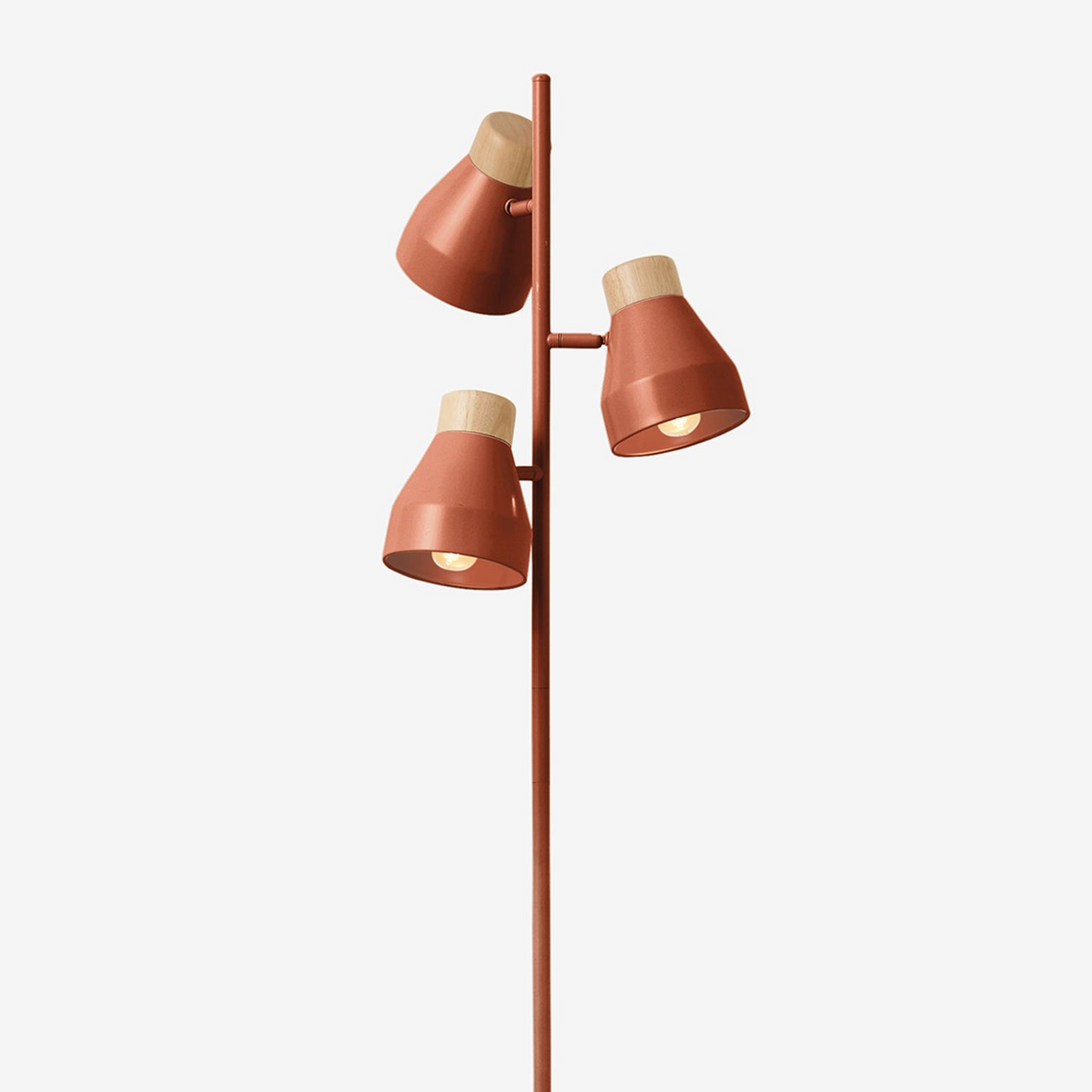 Albert 3 Light Floor Lamp in Terracotta with Rubberwood Detail