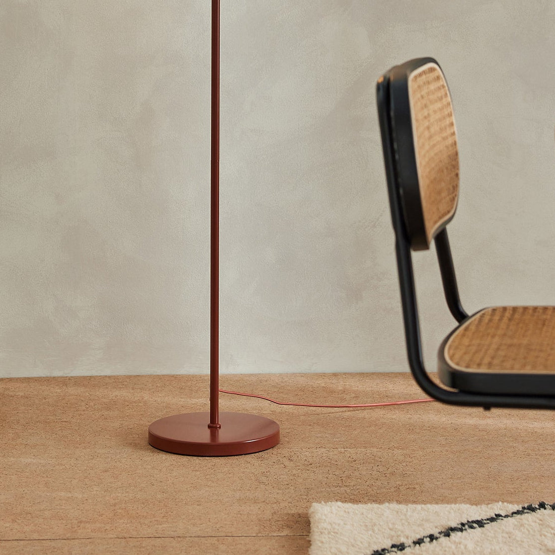 Albert 3 Light Floor Lamp in Terracotta with Rubberwood Detail