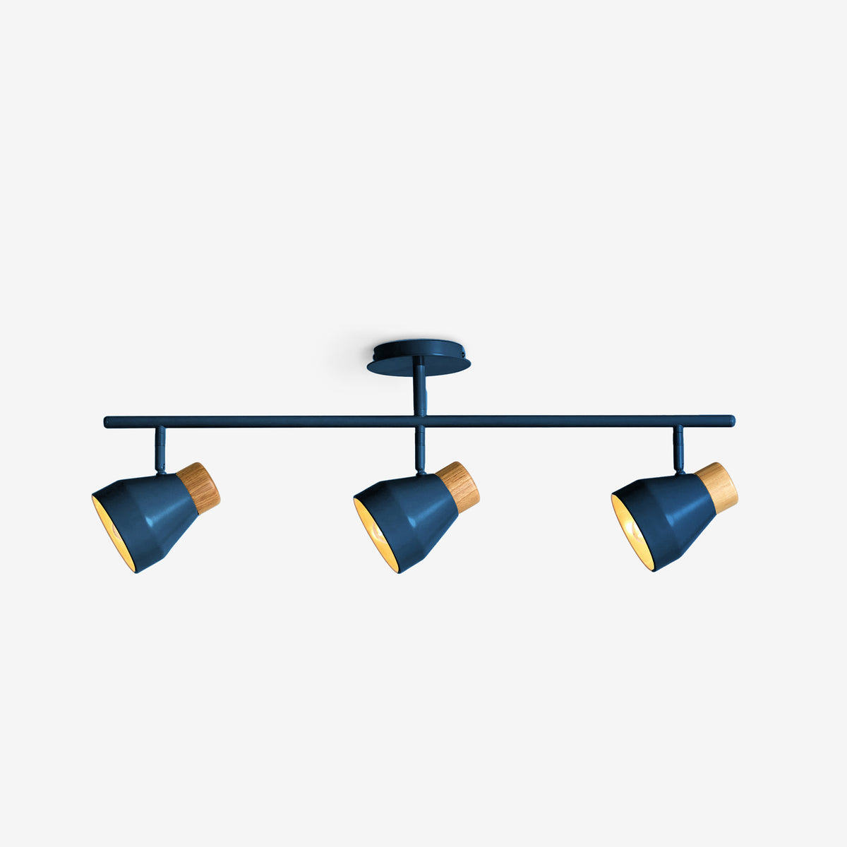 Albert 3 Light Bar Spotlight in Navy Blue with Rubberwood Detail