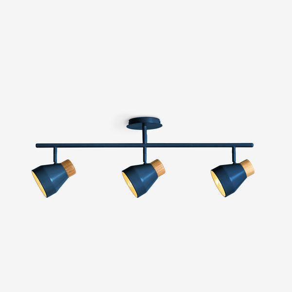 Albert 3 Light Bar Spotlight in Navy Blue with Rubberwood Detail