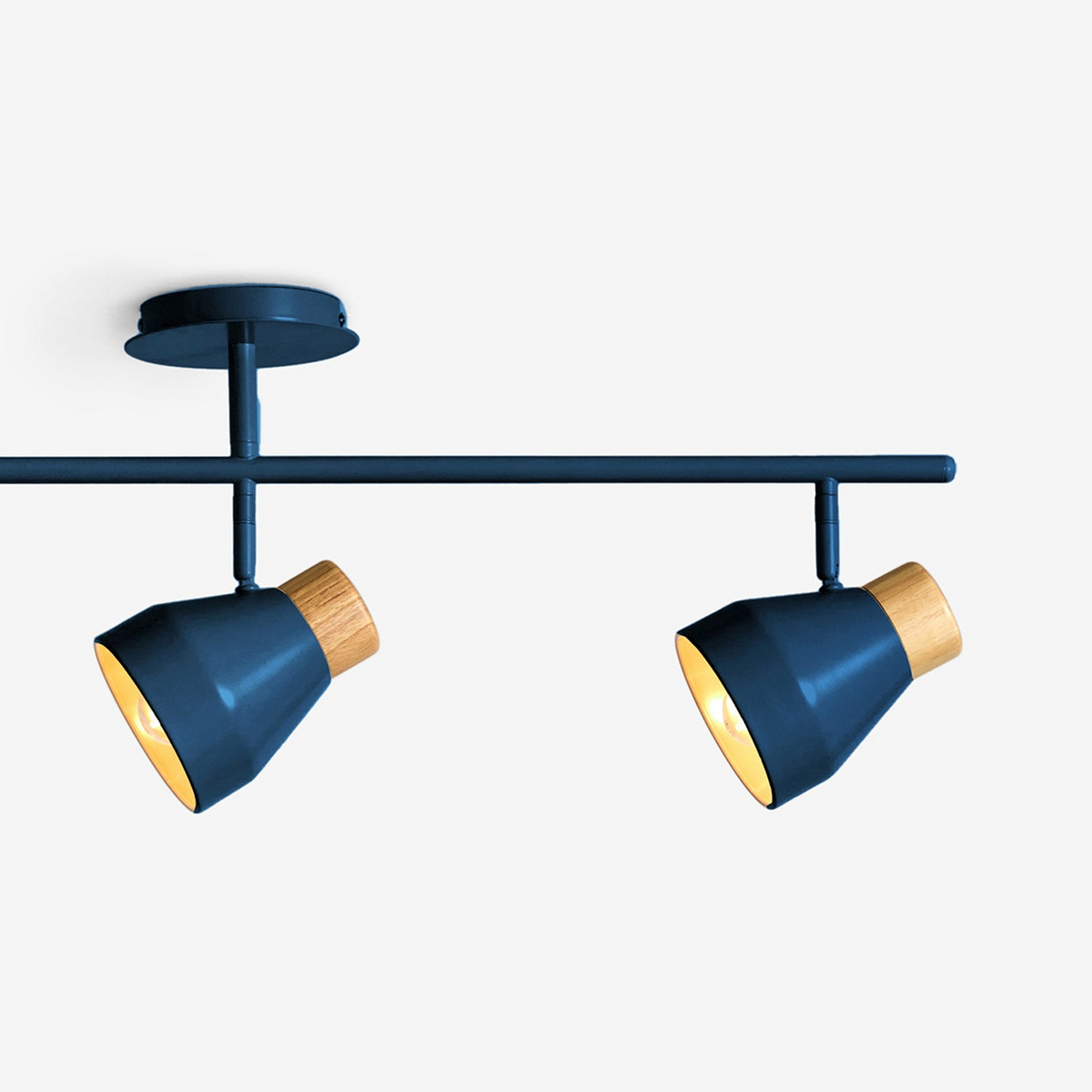 Albert 3 Light Bar Spotlight in Navy Blue with Rubberwood Detail