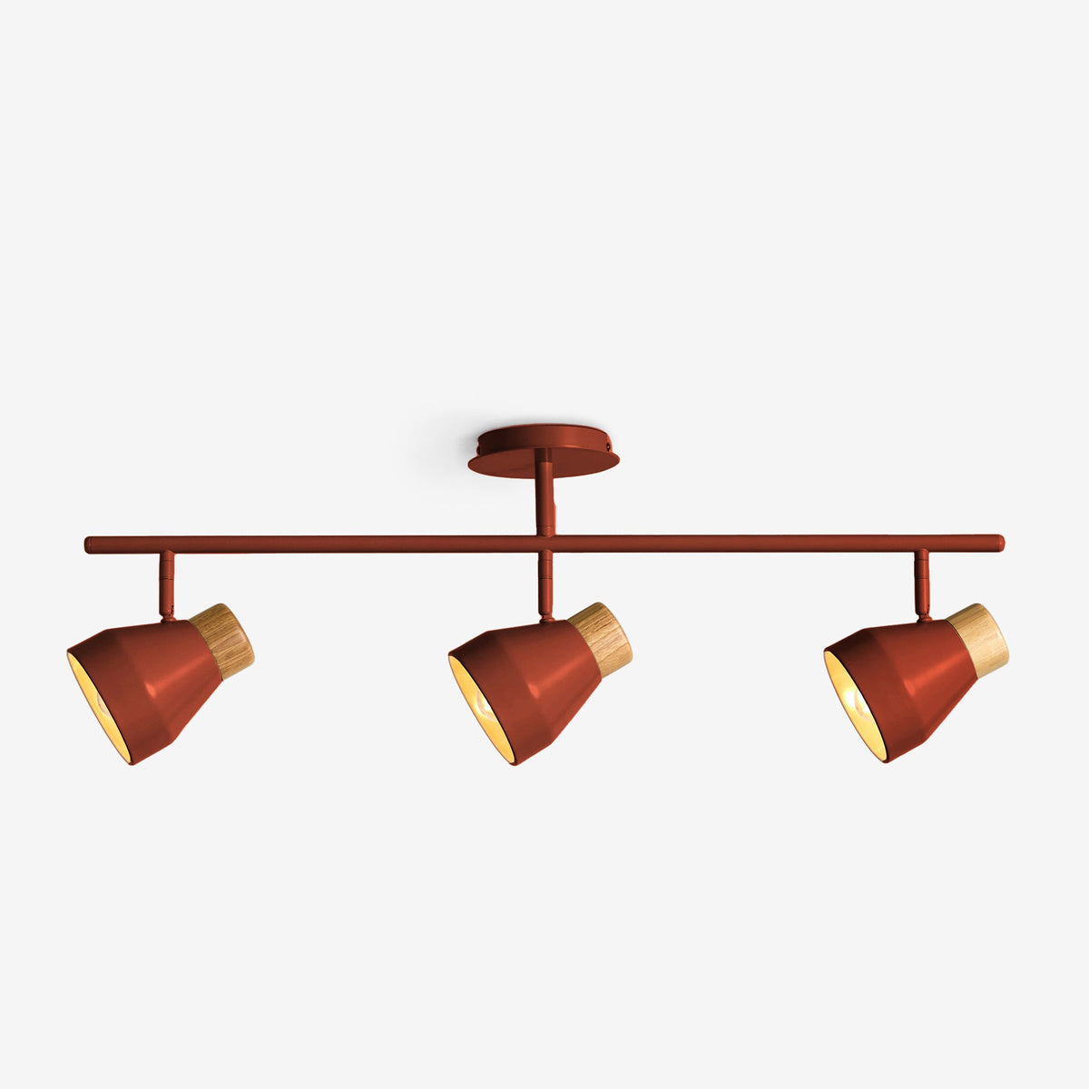 Albert 3 Light Bar Spotlight in Terracotta with Rubberwood Detail