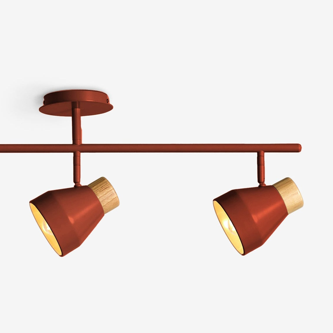 Albert 3 Light Bar Spotlight in Terracotta with Rubberwood Detail