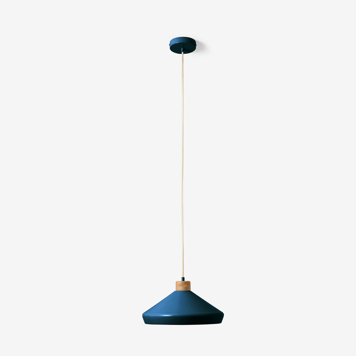 Albert Pendant in Navy Blue with Rubberwood Detail