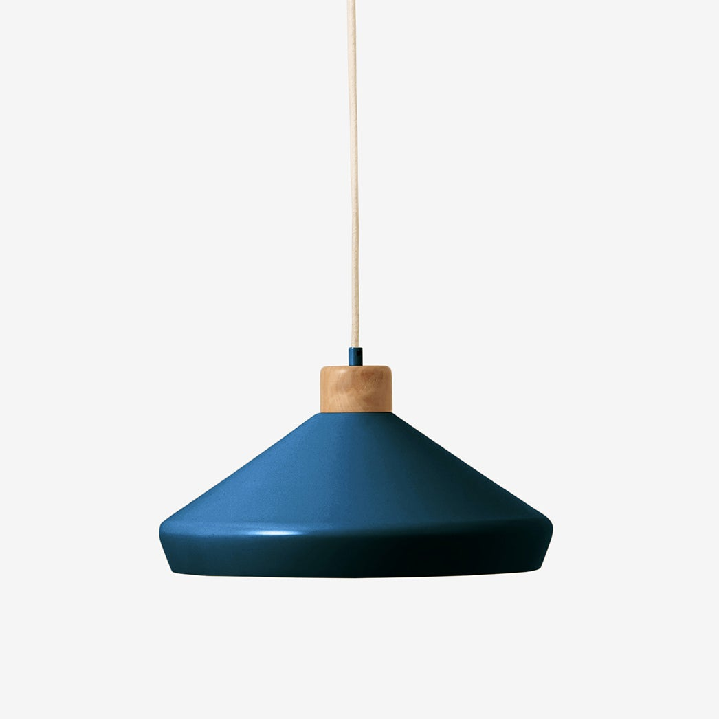 Albert Pendant in Navy Blue with Rubberwood Detail