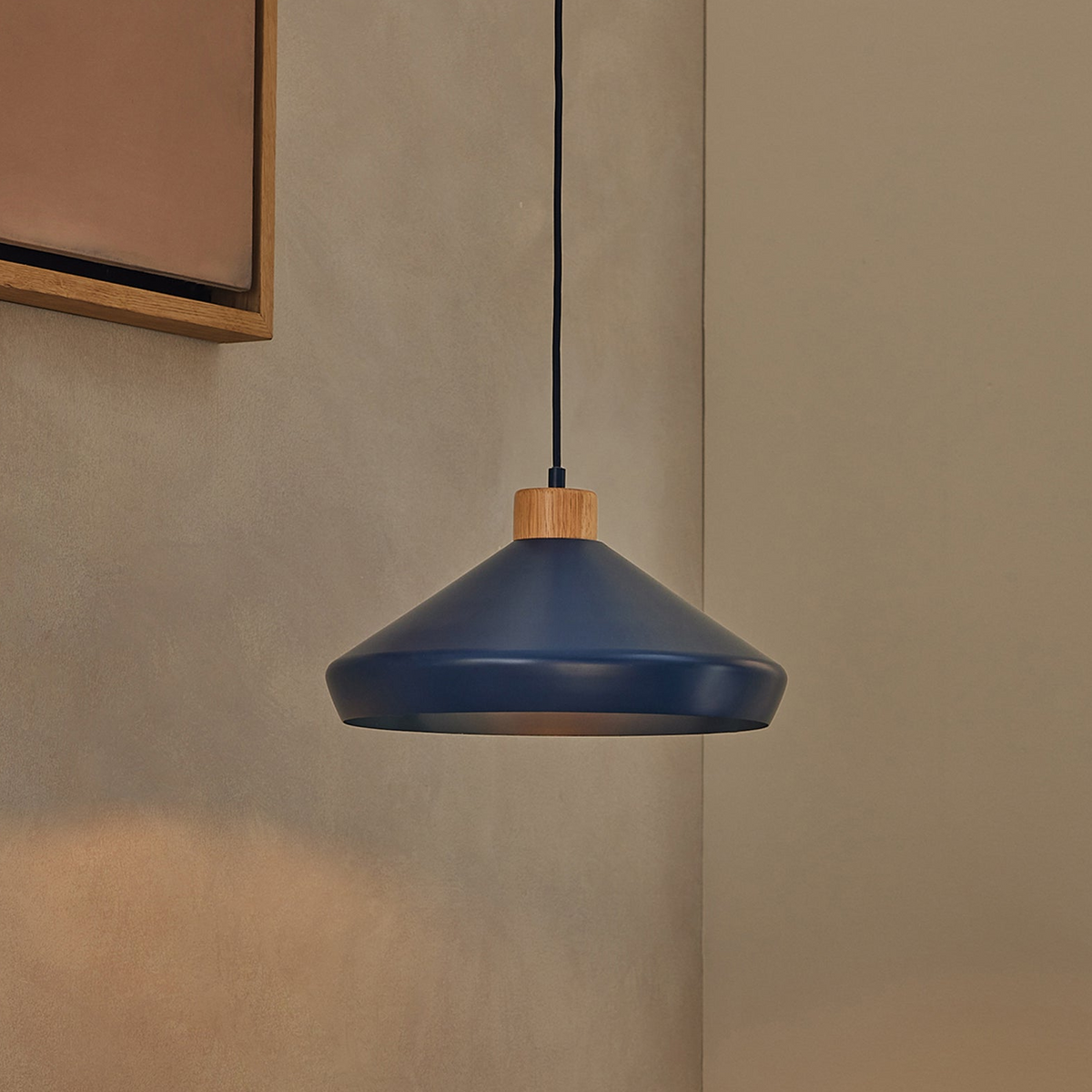 Albert Pendant in Navy Blue with Rubberwood Detail