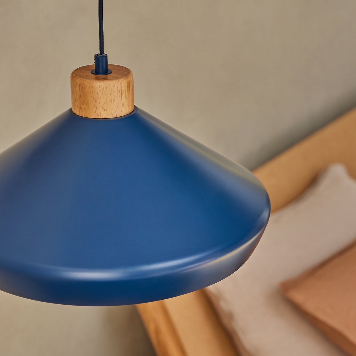 Albert Pendant in Navy Blue with Rubberwood Detail