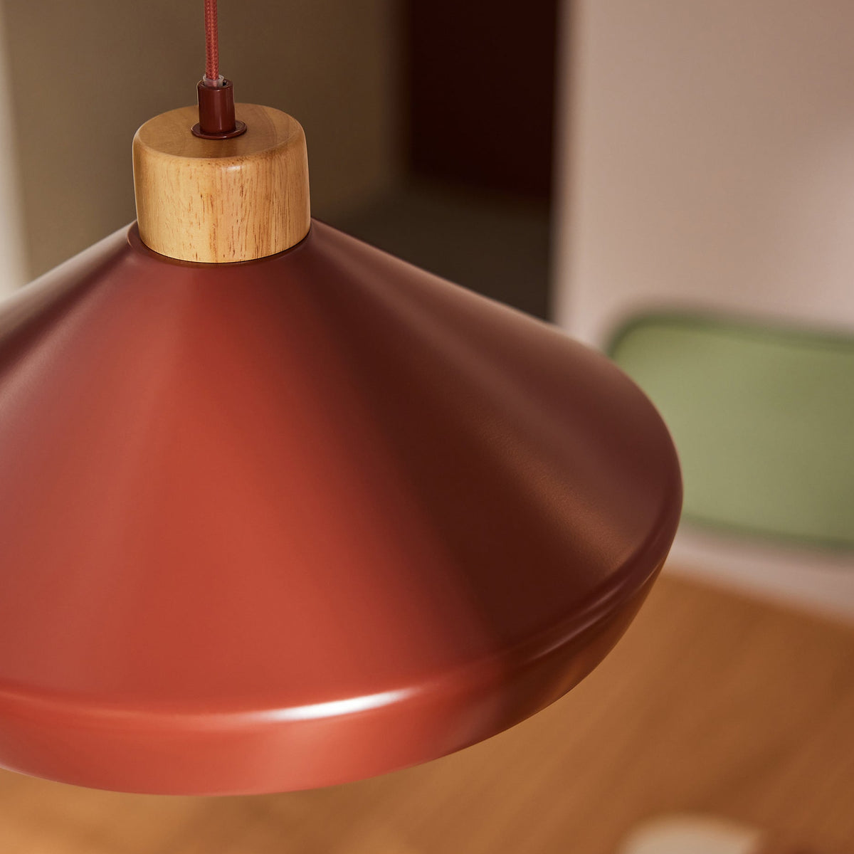 Albert Pendant in Terracotta with Rubberwood Detail