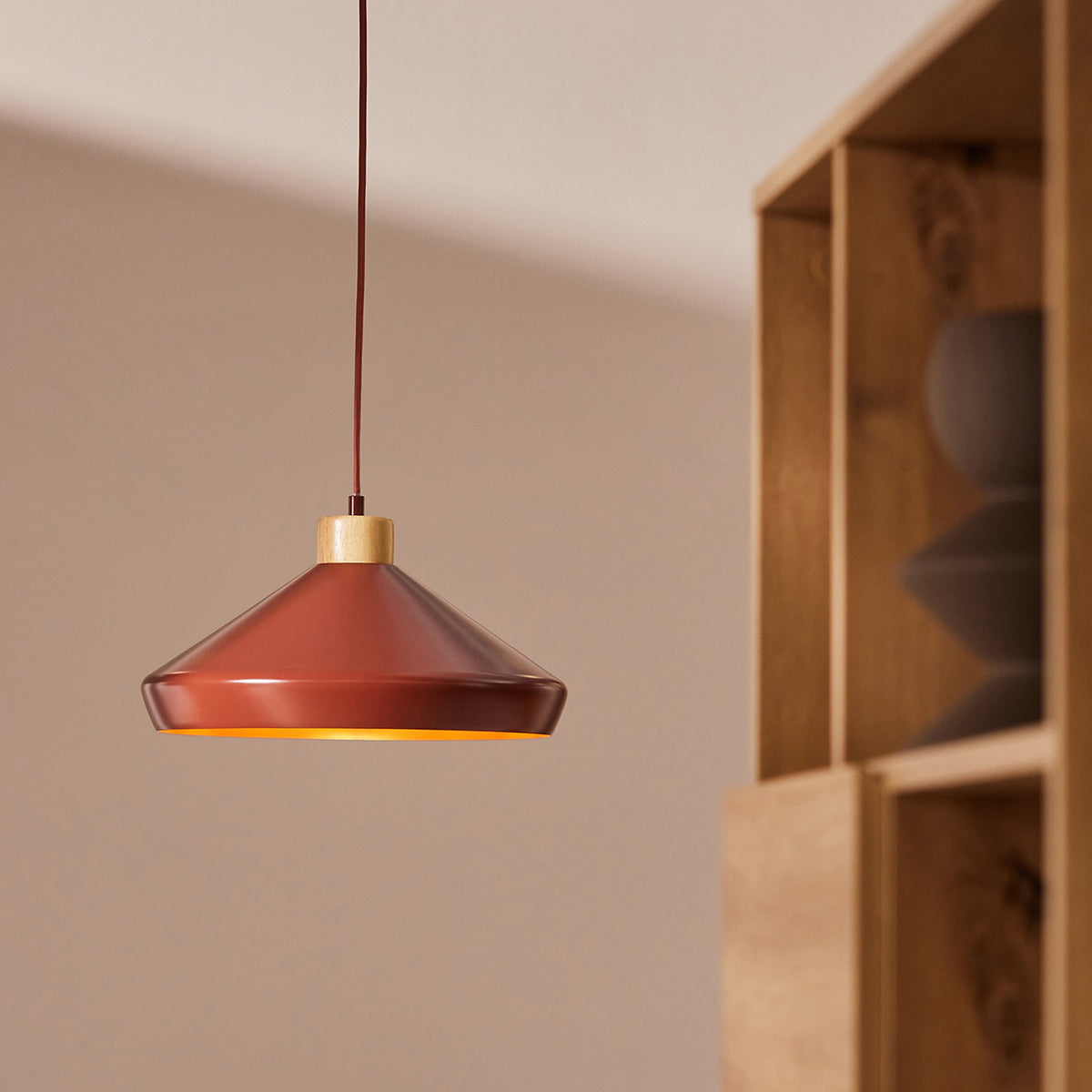 Albert Pendant in Terracotta with Rubberwood Detail