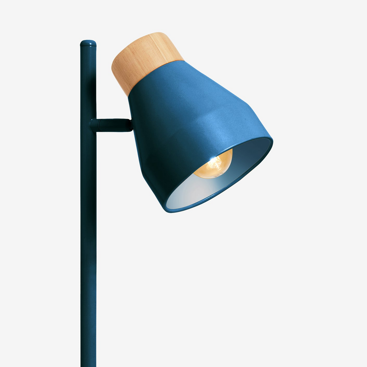 Albert Table Lamp in Navy Blue with Rubberwood Detail