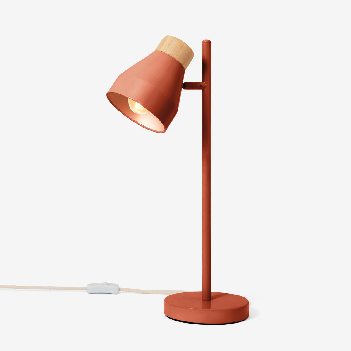 Albert Table Lamp in Terracotta with Rubberwood Detail