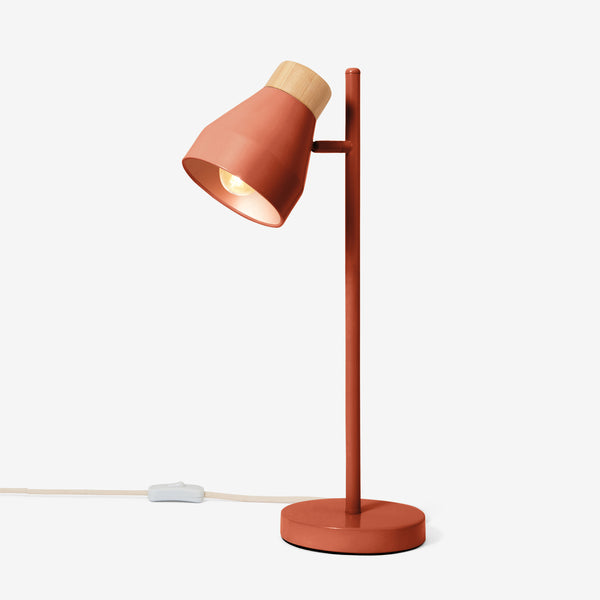 Albert Table Lamp in Terracotta with Rubberwood Detail