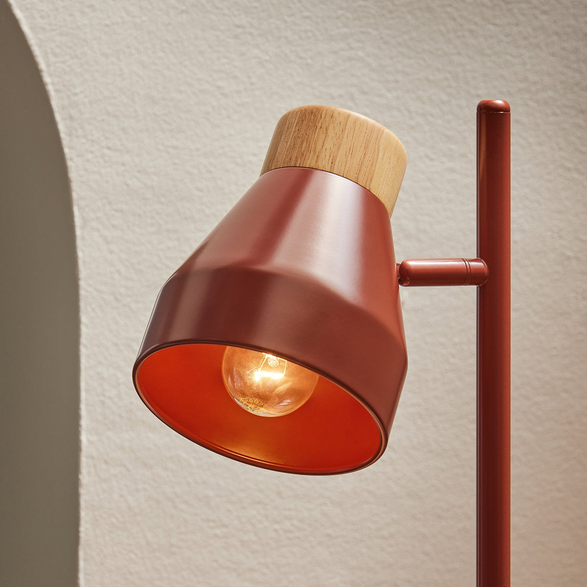 Albert Table Lamp in Terracotta with Rubberwood Detail