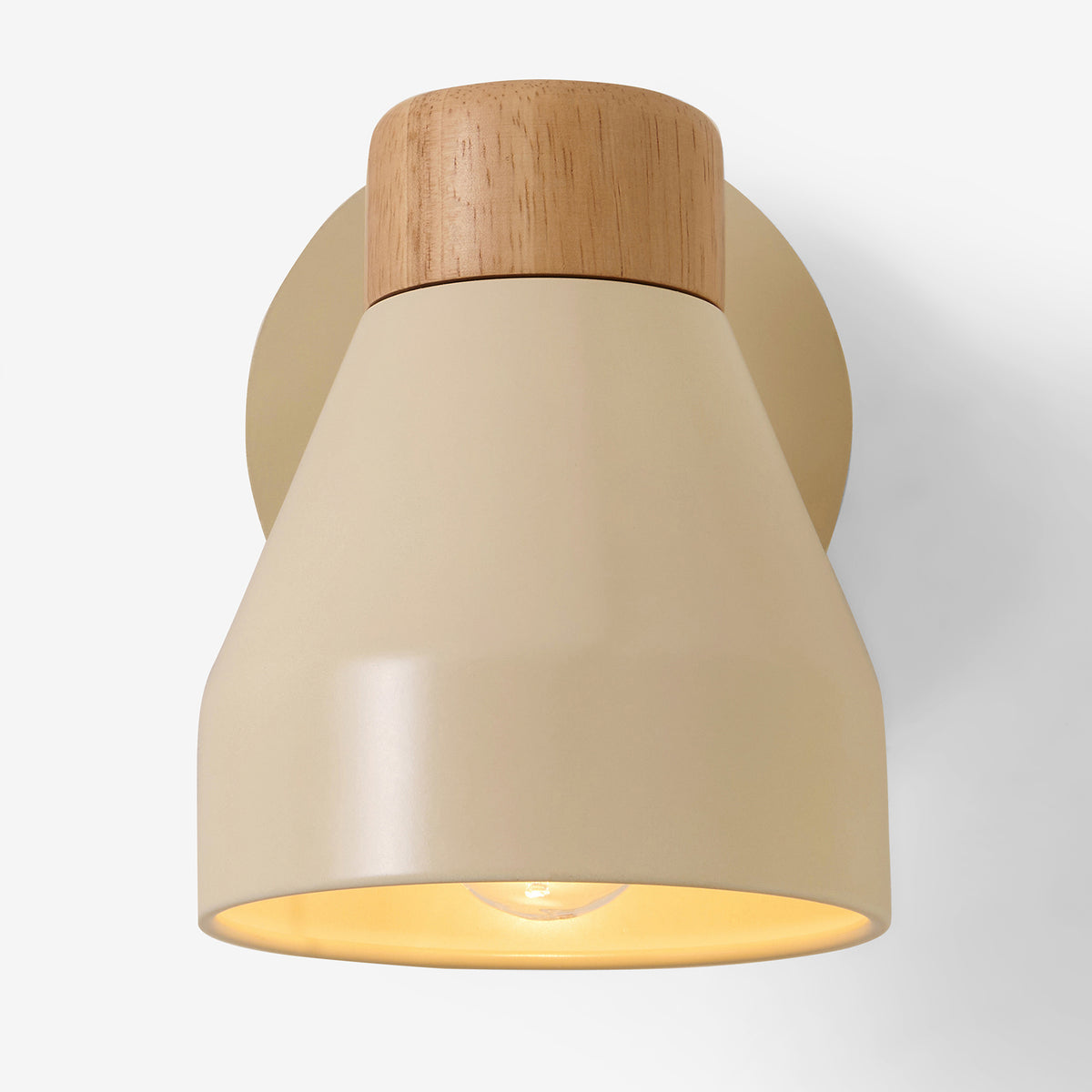Albert Wall Spotlight in Cream with Rubberwood Detail