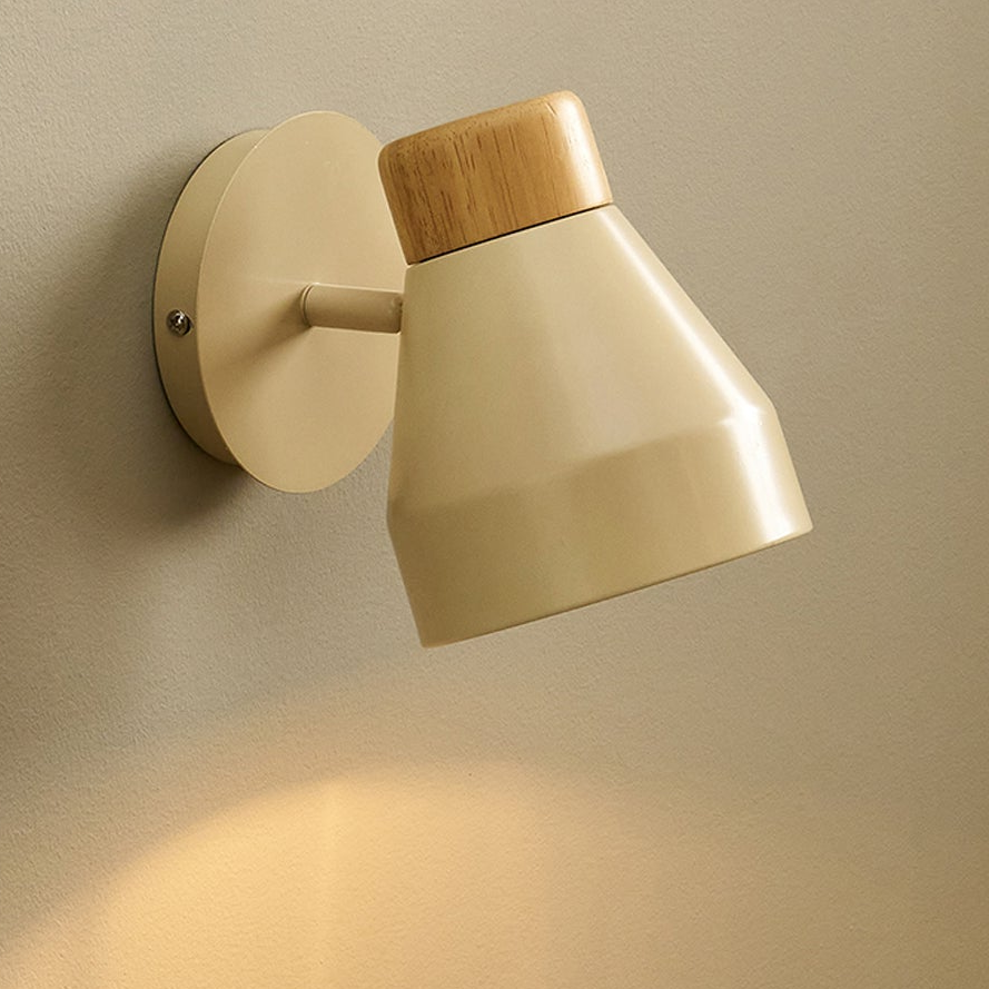 Albert Wall Spotlight in Cream with Rubberwood Detail