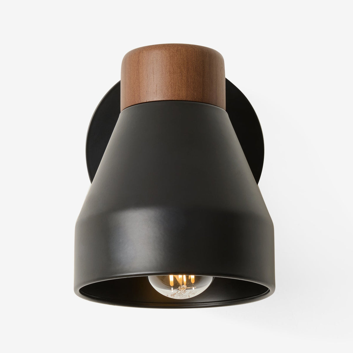 Albert Wall Spotlight in Matt Black with Rubberwood Detail