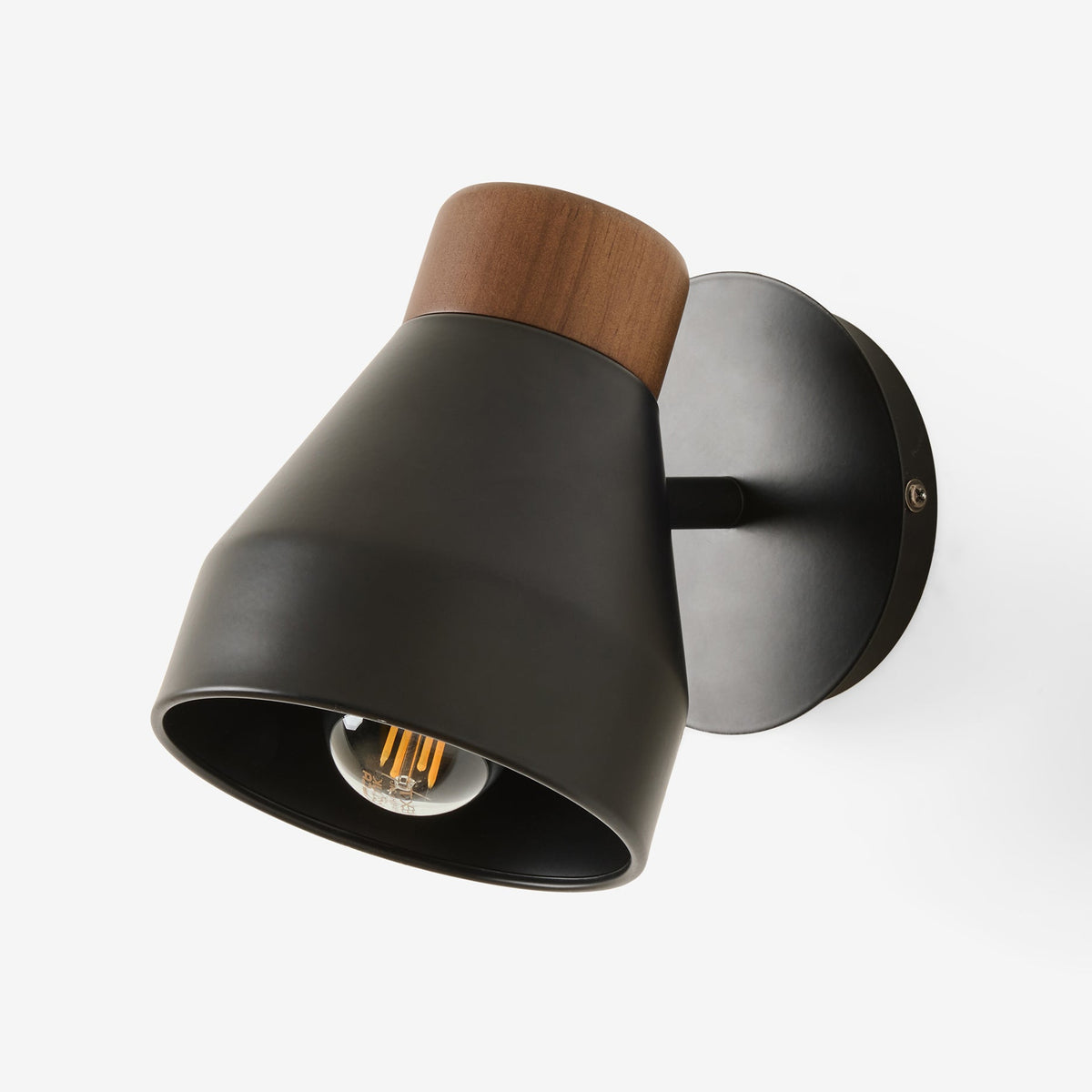 Albert Wall Spotlight in Matt Black with Rubberwood Detail
