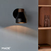 Albert Wall Spotlight in Matt Black with Rubberwood Detail