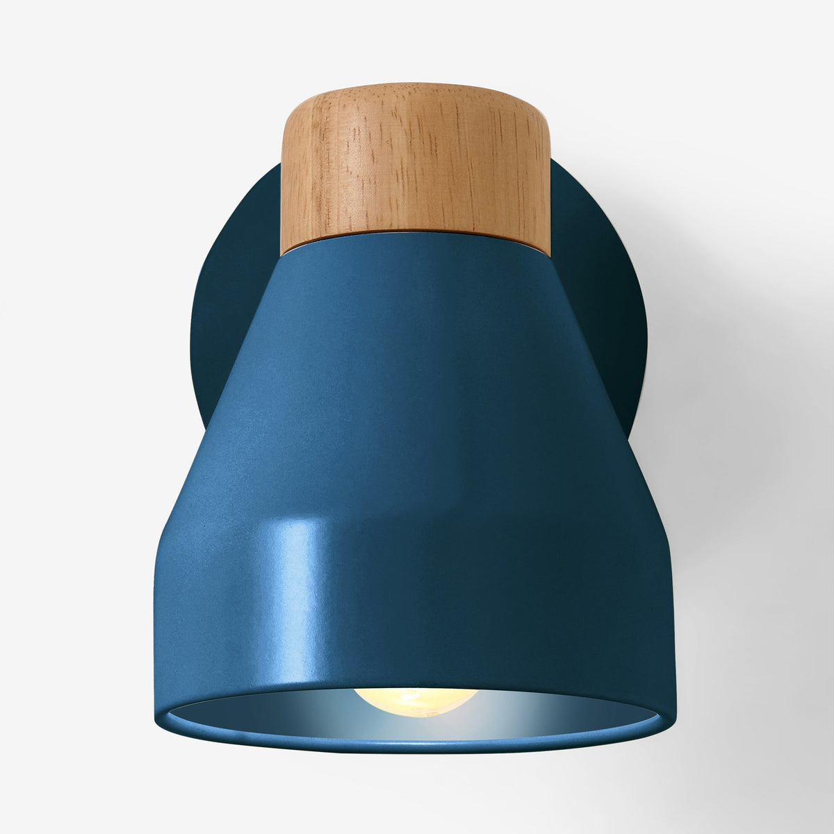 Albert Wall Spotlight in Navy Blue with Rubberwood Detail