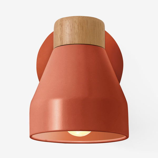 Albert Wall Spotlight in Terracotta with Rubberwood Detail