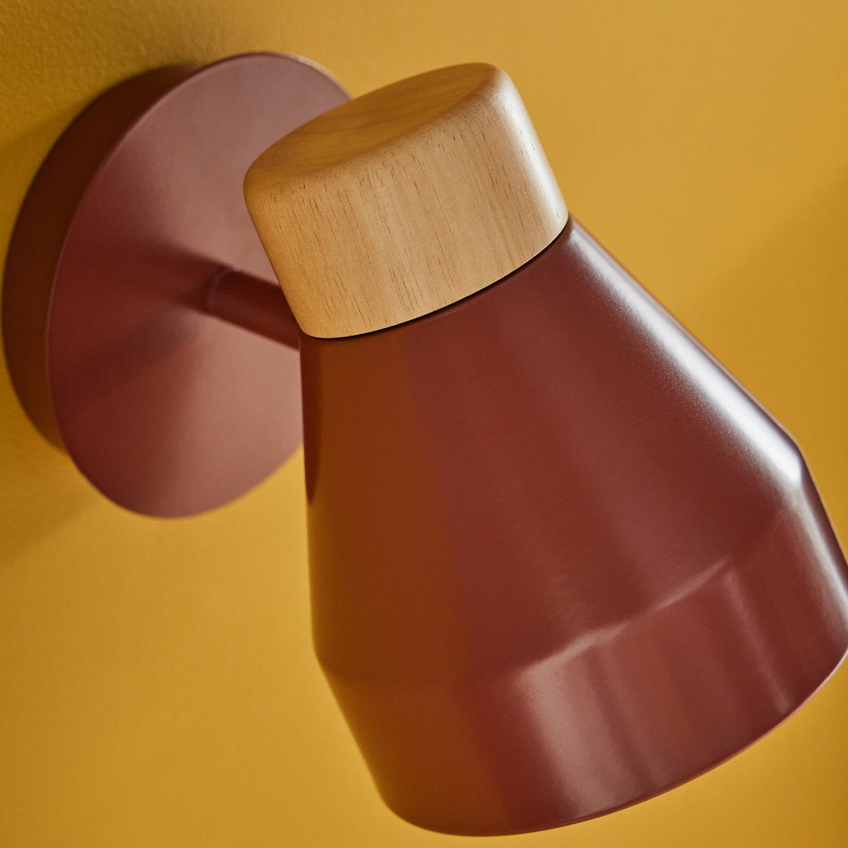 Albert Wall Spotlight in Terracotta with Rubberwood Detail