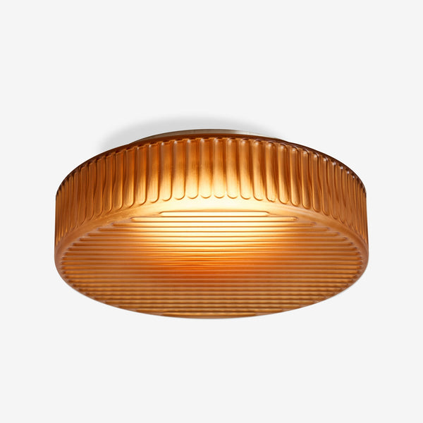 Alma Semi Flush LED Ceiling Light in Brushed Chrome with Amber Brown Glass Shade