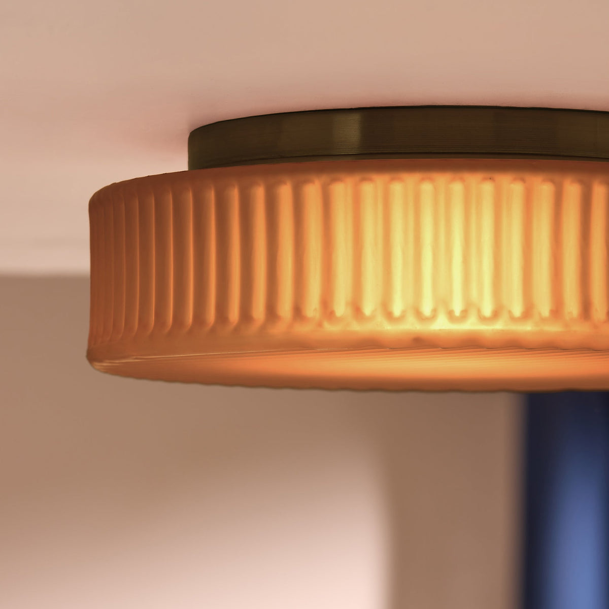 Alma Semi Flush LED Ceiling Light in Brushed Chrome with Amber Brown Glass Shade