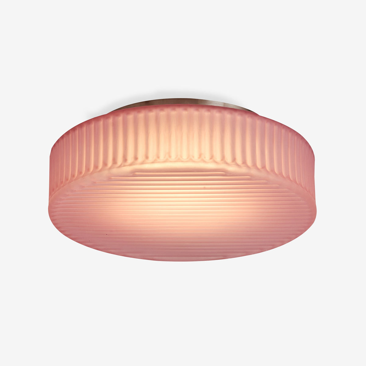 Alma Semi Flush LED Ceiling Light in Brushed Chrome with Pink Glass Shade