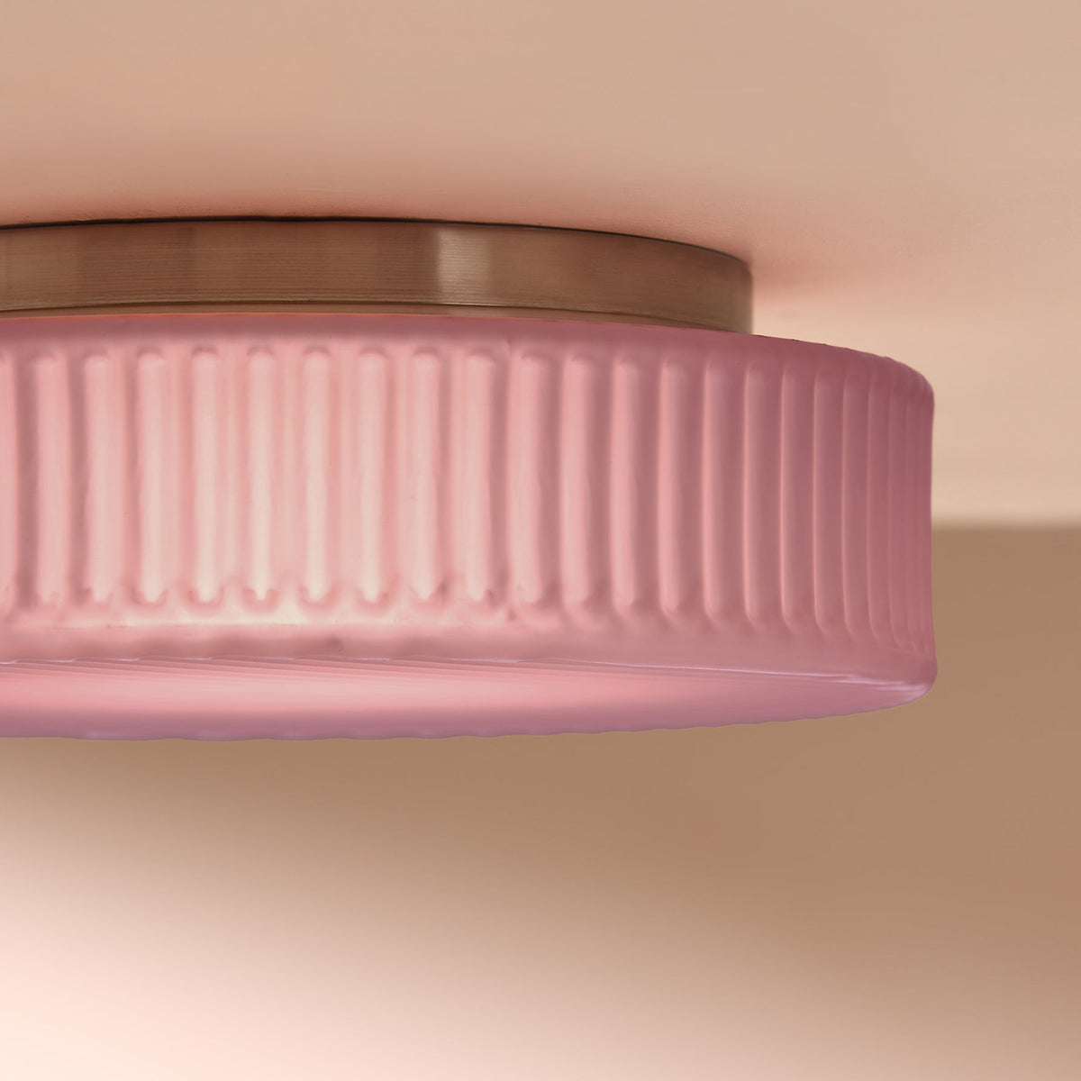 Alma Semi Flush LED Ceiling Light in Brushed Chrome with Pink Glass Shade