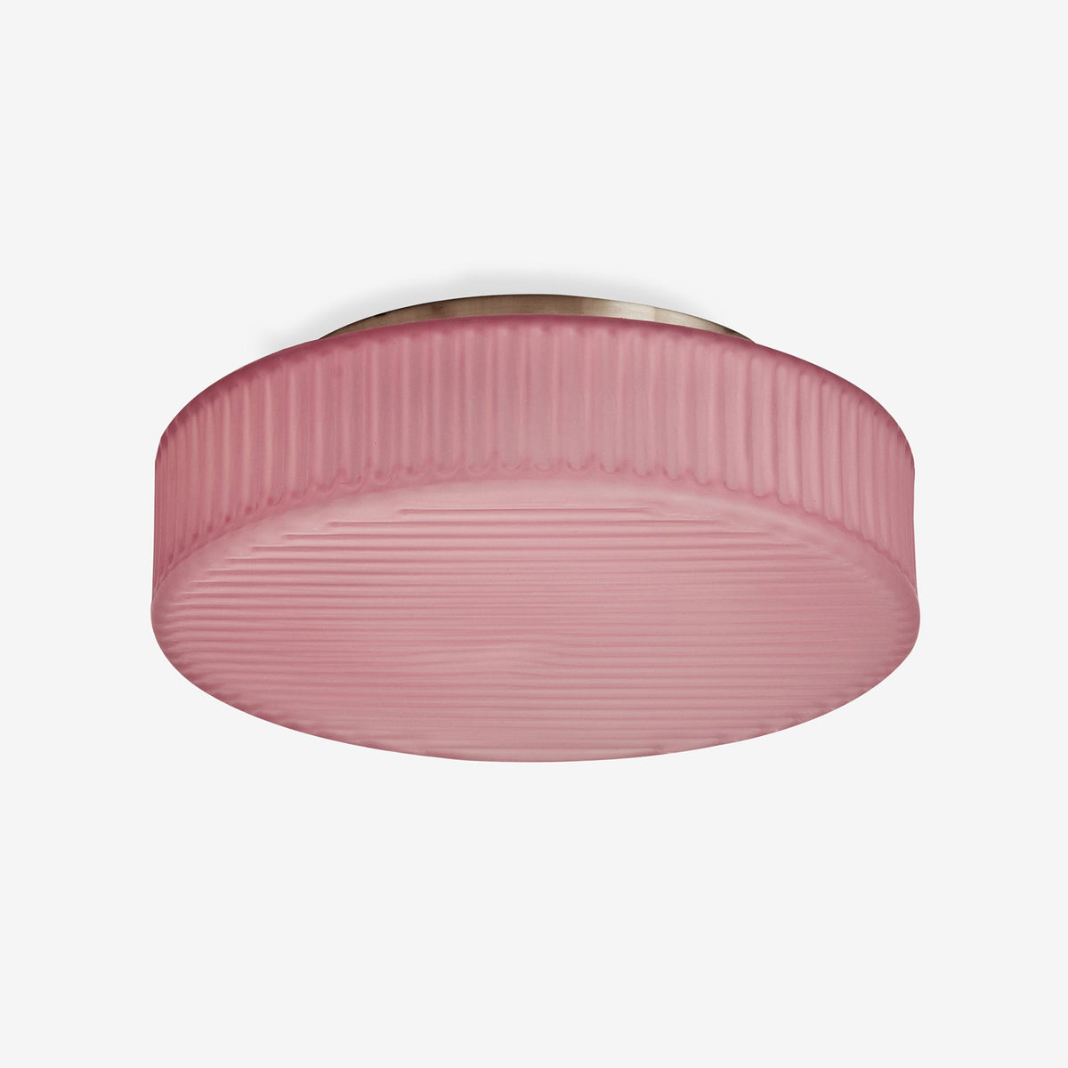 Alma Semi Flush LED Ceiling Light in Brushed Chrome with Pink Glass Shade