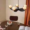Layla 5 Light Pendant in Black Stained Ash Wood with Smoked & Opal Glass Shades