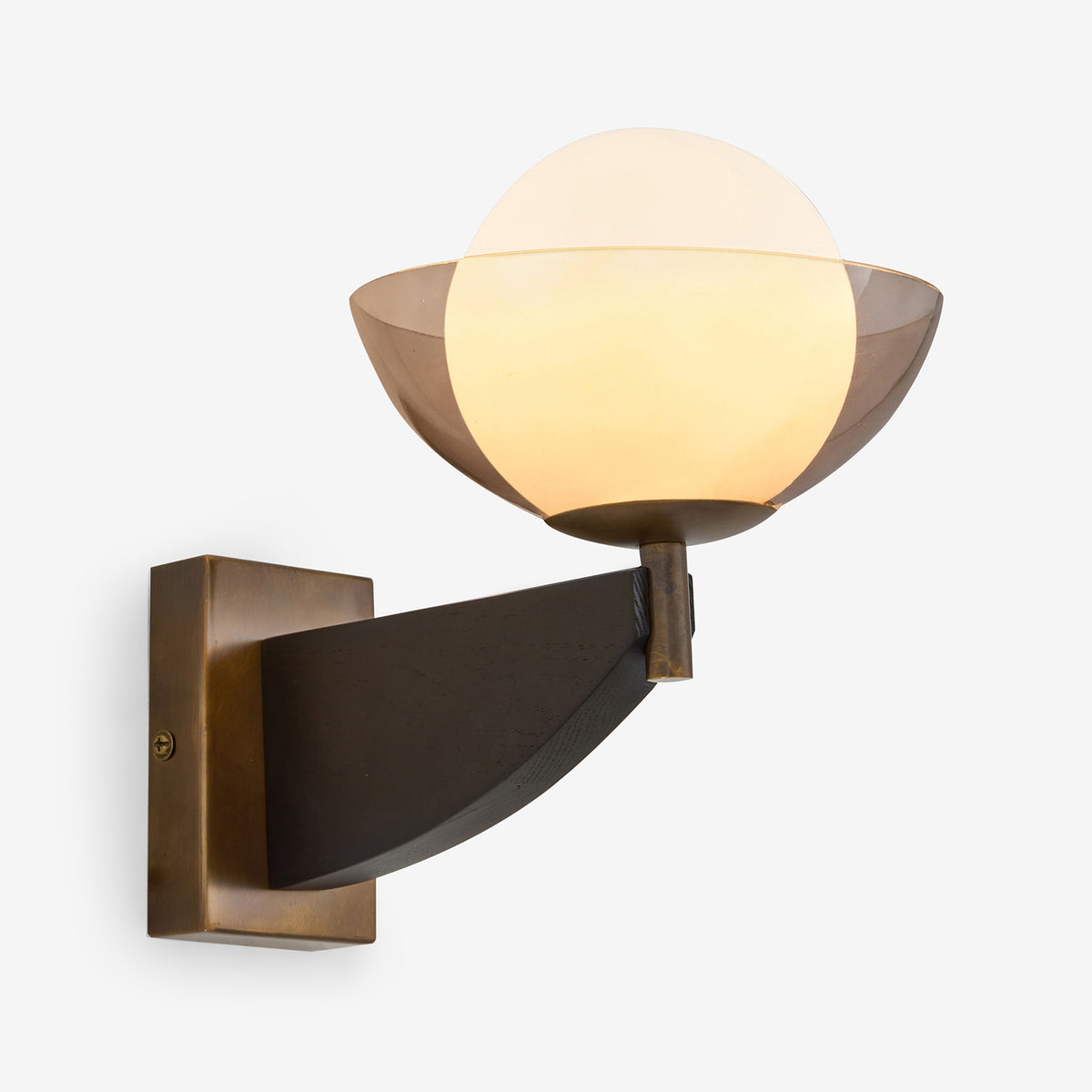 Layla Wall Light in Black Stained Ash Wood with Smoked & Opal Glass Shade