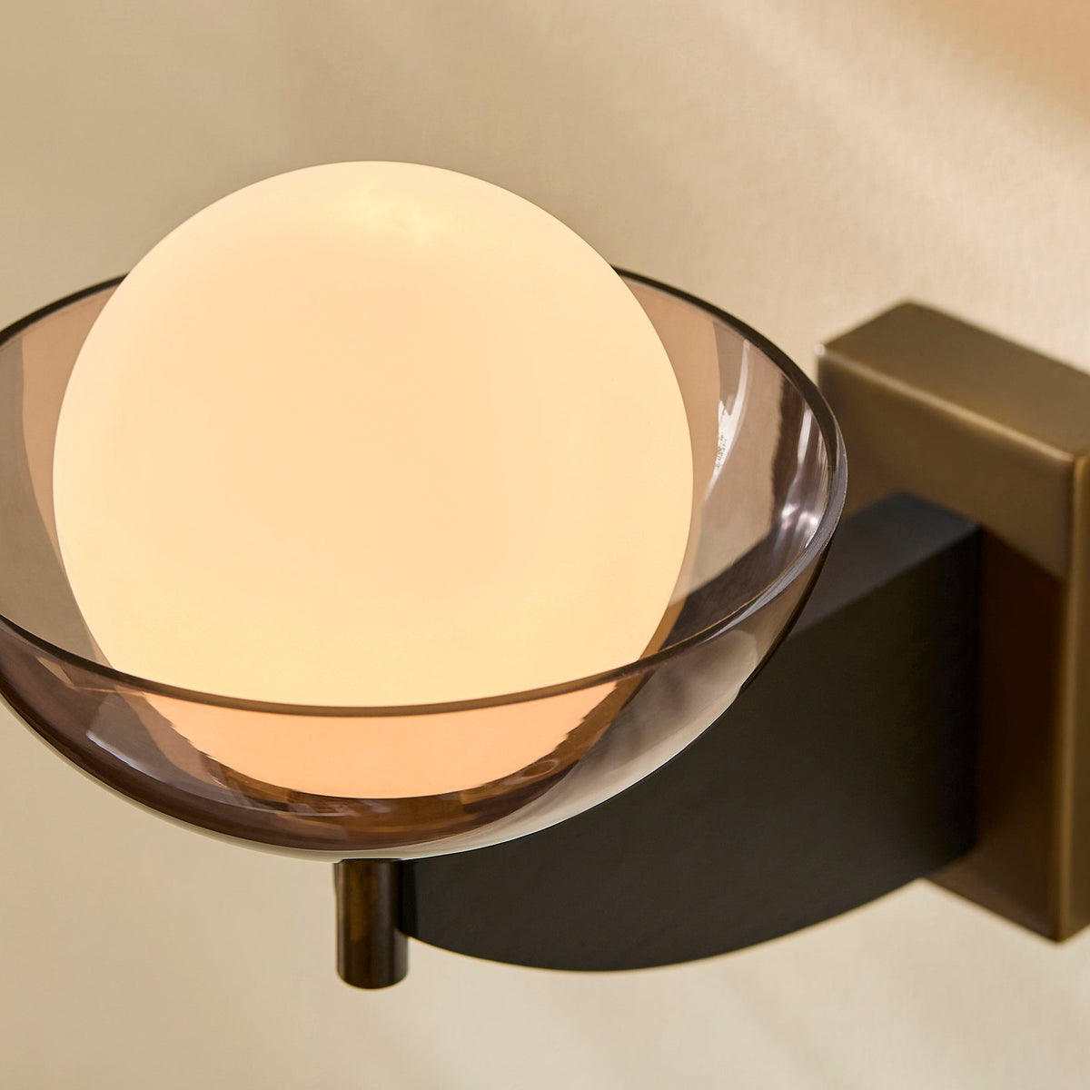 Layla Wall Light in Black Stained Ash Wood with Smoked & Opal Glass Shade