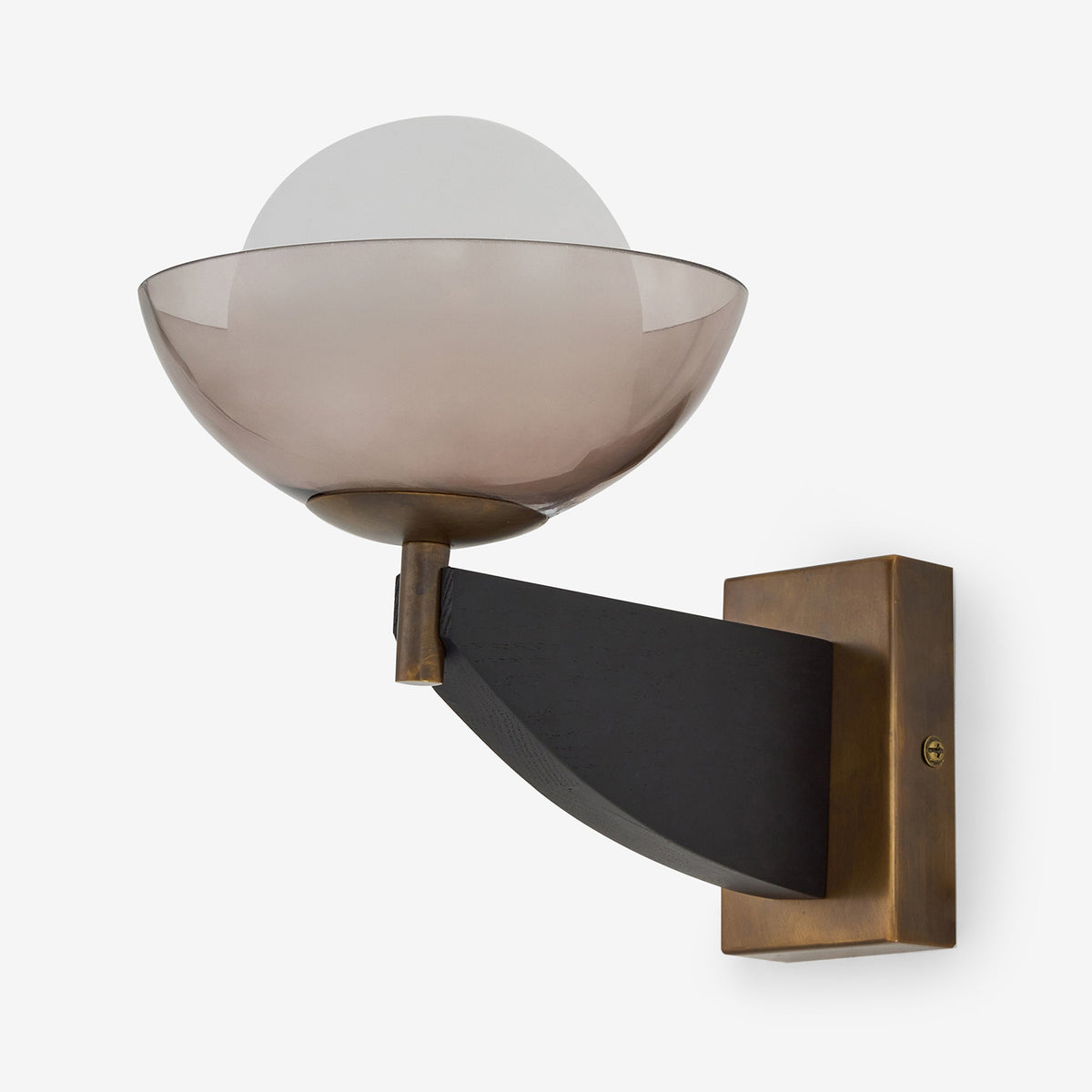 Layla Wall Light in Black Stained Ash Wood with Smoked & Opal Glass Shade