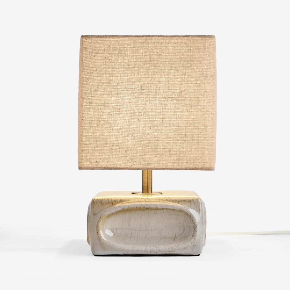 Nell Ceramic Table Lamp in Cream with Square Linen Shade