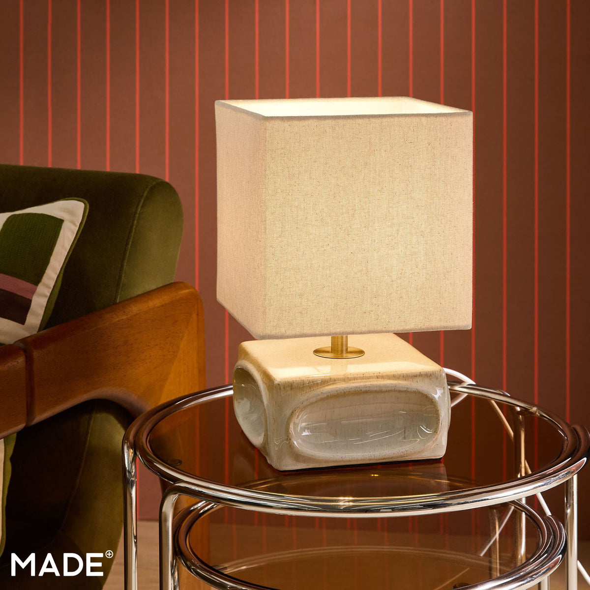 Nell Ceramic Table Lamp in Cream with Square Linen Shade
