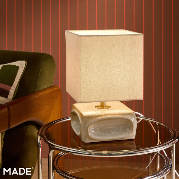 Nell Ceramic Table Lamp in Cream with Square Linen Shade