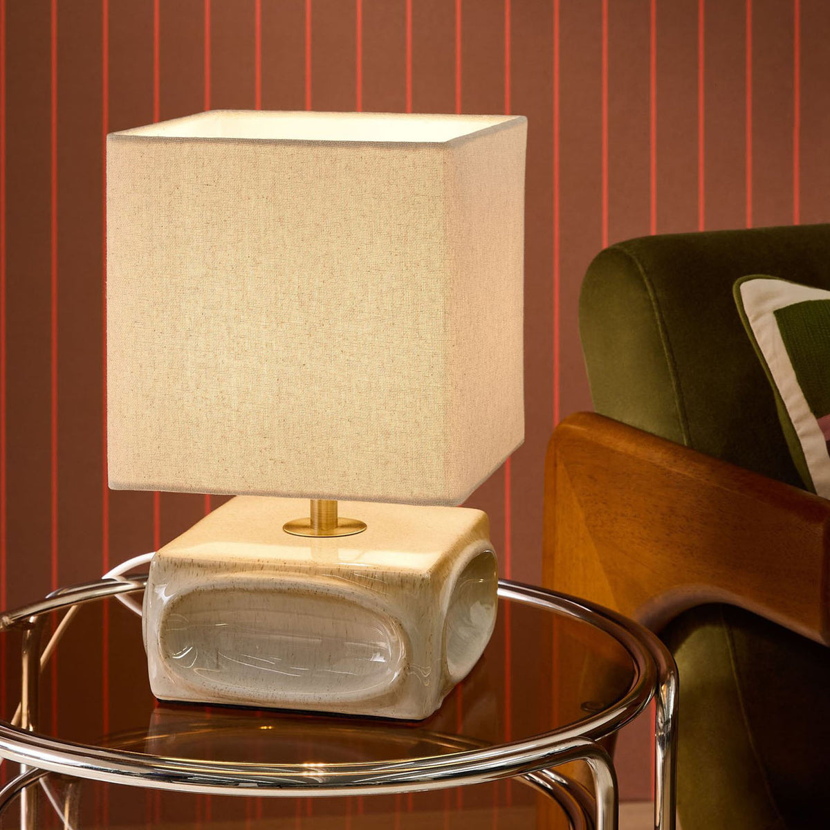 Nell Ceramic Table Lamp in Cream with Square Linen Shade