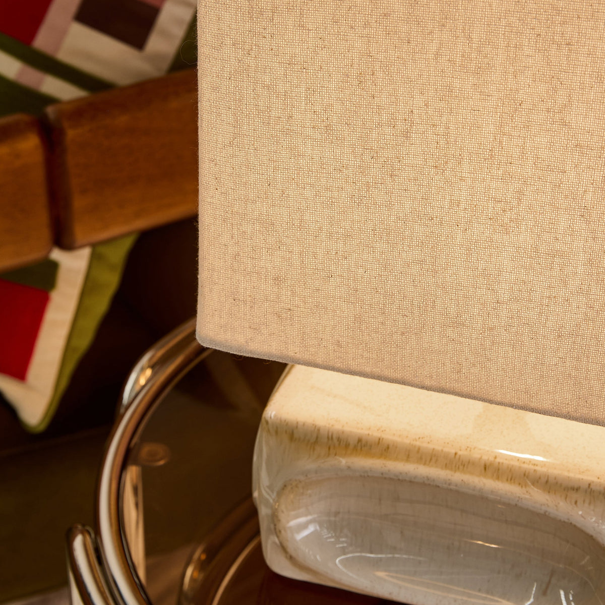 Nell Ceramic Table Lamp in Cream with Square Linen Shade