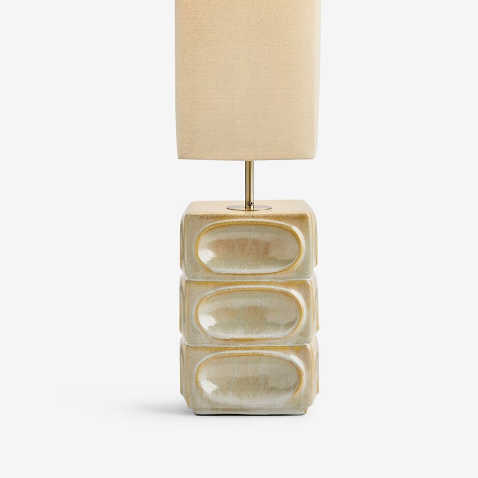 Nell Ceramic Floor Lamp in Cream with Square Linen Shade