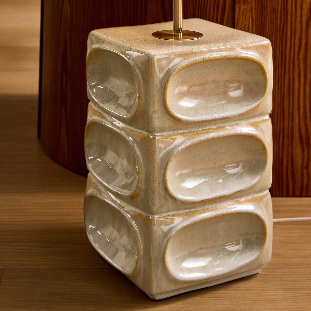 Nell Ceramic Floor Lamp in Cream with Square Linen Shade