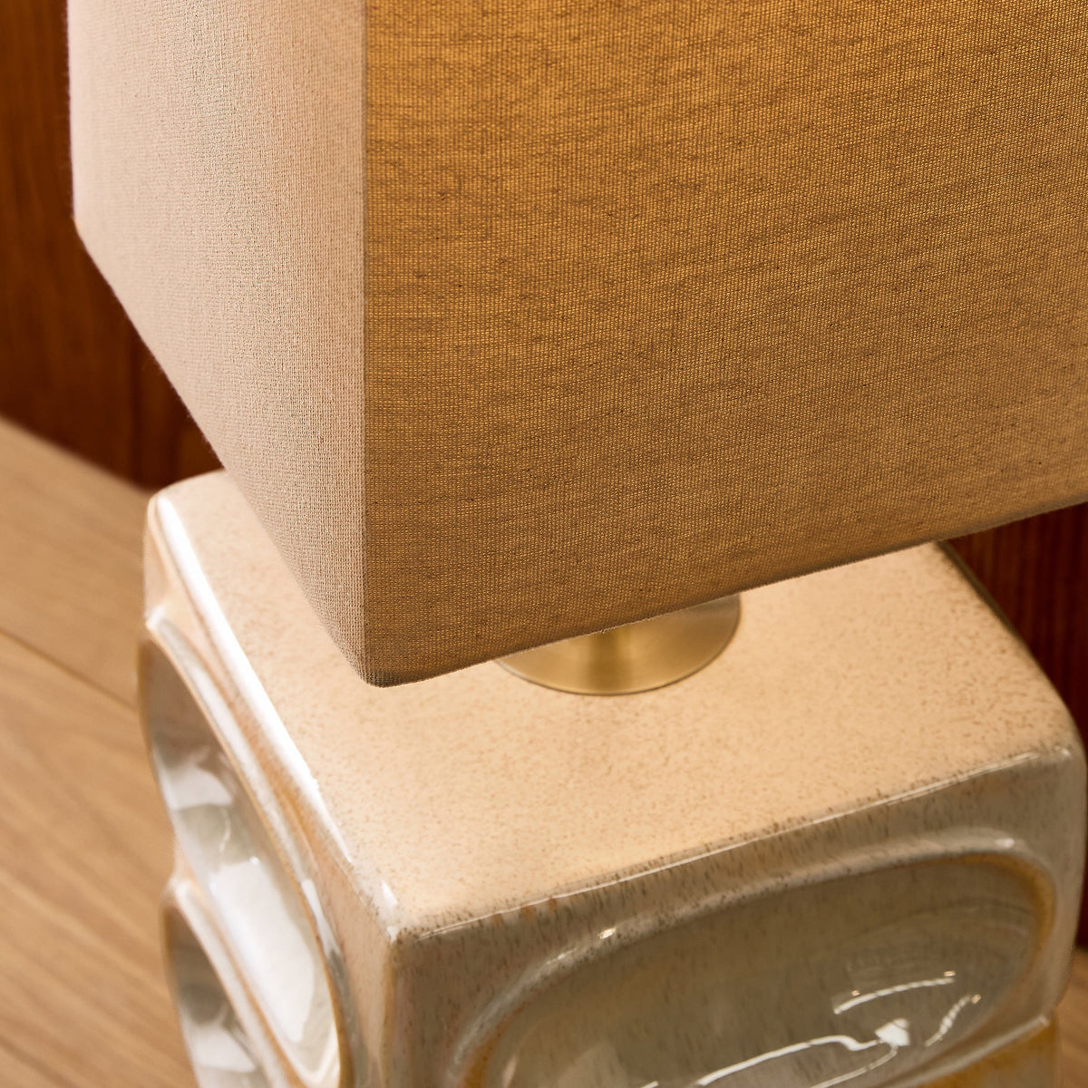 Nell Ceramic Floor Lamp in Cream with Square Linen Shade