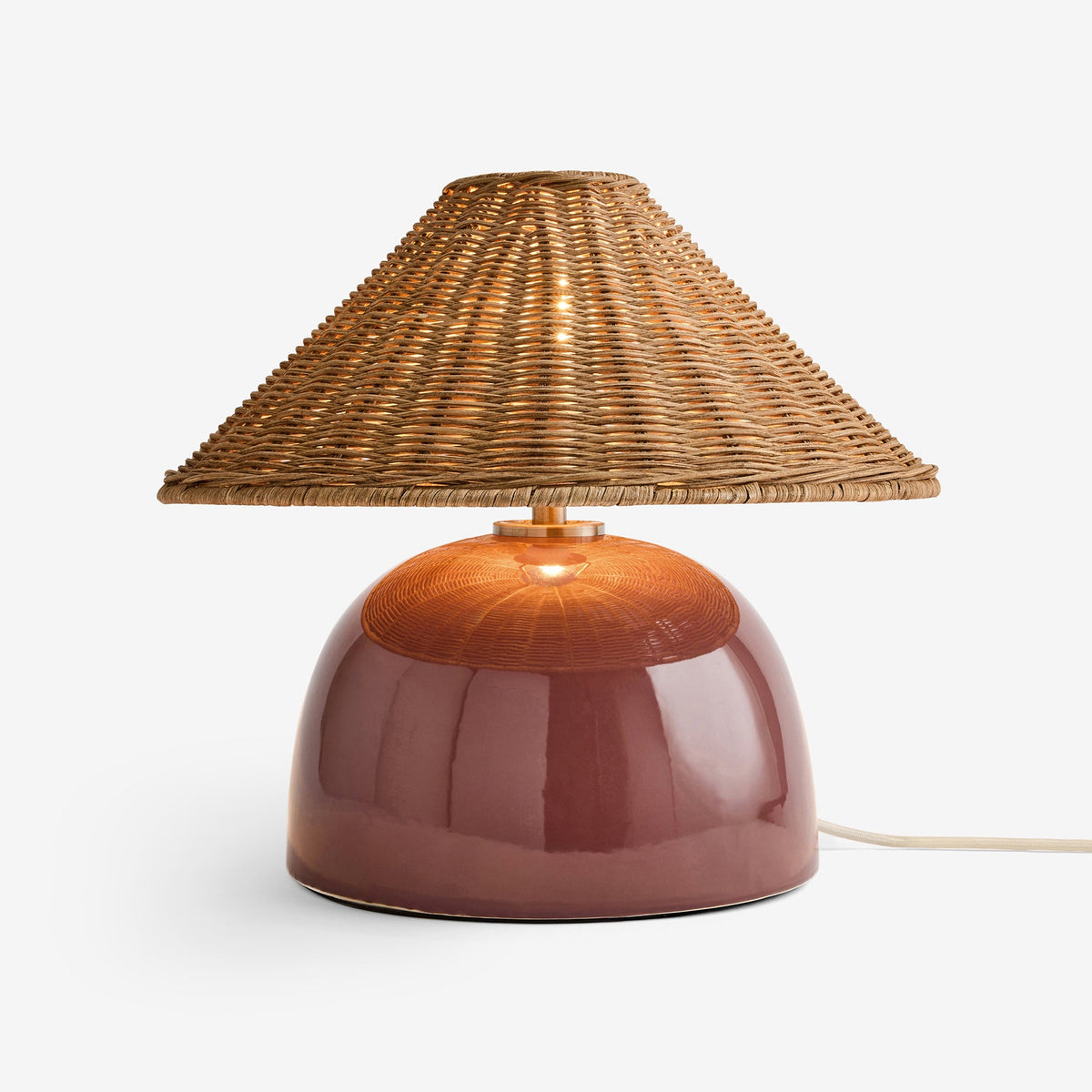 Nora Ceramic Table Lamp in Burgundy Red with Dark Rattan Shade