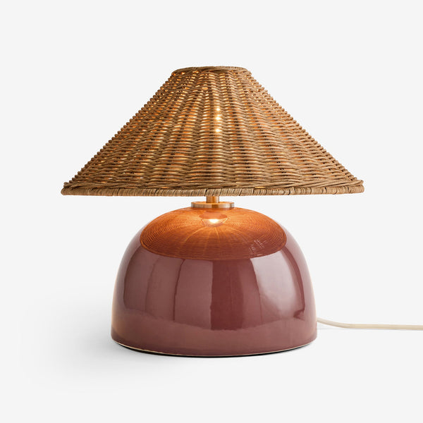 Nora Ceramic Table Lamp in Burgundy Red with Dark Rattan Shade